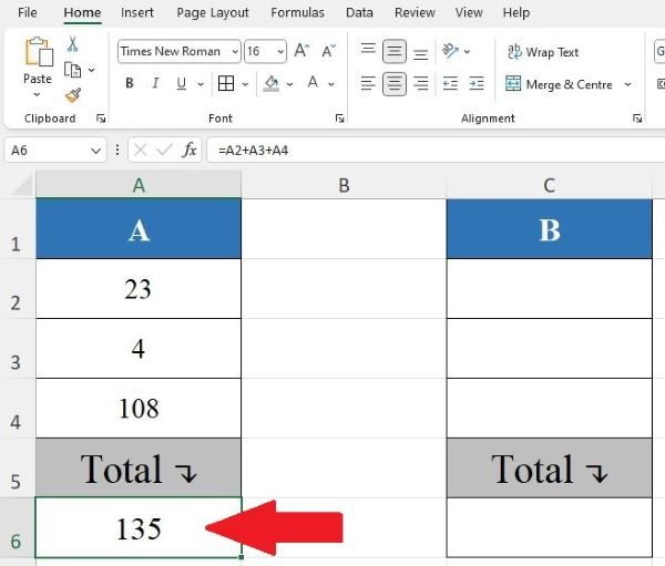 excel total formula